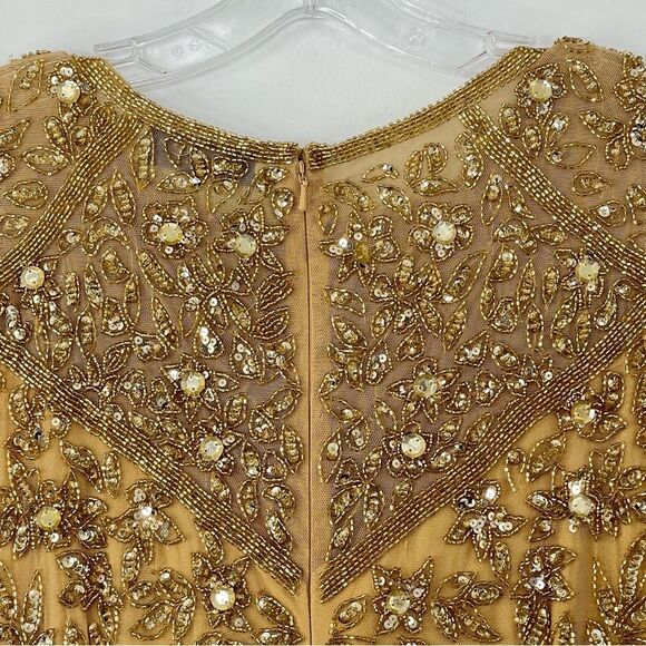 Mac Duggal 4715 Size 10 Embellished Fringe Cap Sleeve Trumpet Gown, Light Gold - Picture 14 of 16